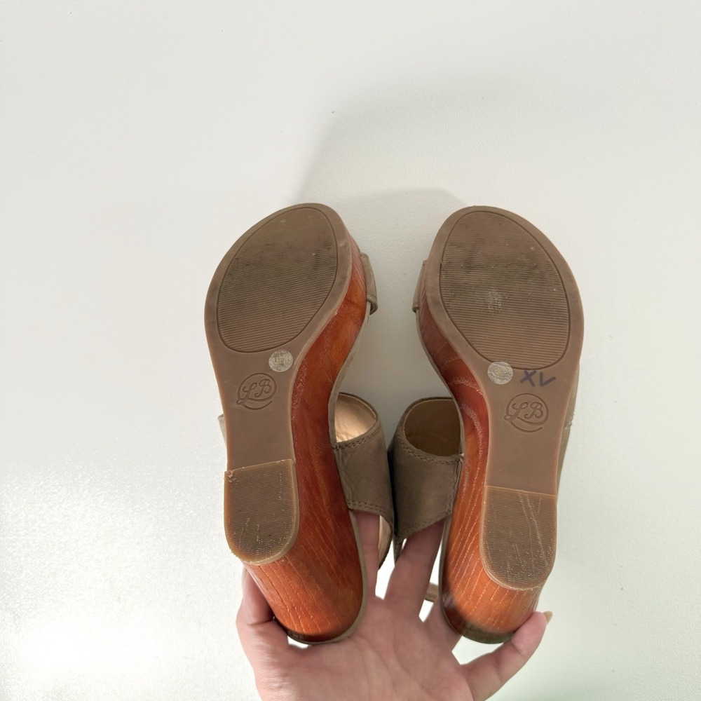 Lucky Brand Lattela Platform Sandal Wooden Wedge Heel Cut Out Taupe Women's 9.5M - Picture 10 of 10